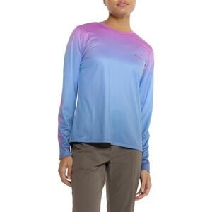 Columbia Women PFG Omni Tidal Tee Red Long Sleeve UPF 50 Small Ombre $50 MSRP